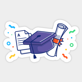 Score Paper, Graduation Hat And Bachelor Certificates Cartoon Sticker